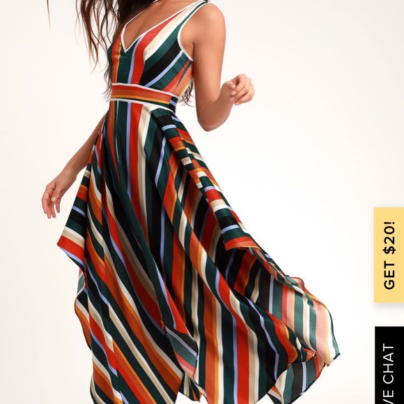 Lulus Dresses & Skirts - UPLIFTING MULTI STRIPED SATIN HANDKERCHIEF DRESS